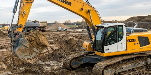 Construction machine (excavator) on the construction site