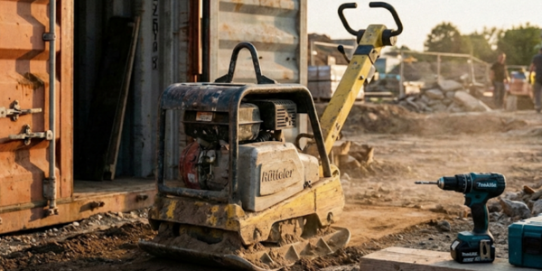 Vibratory plate on the construction site with GPS tracking
