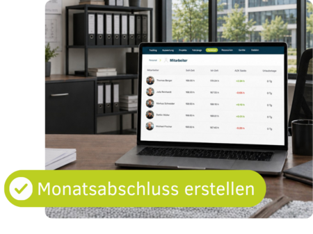 Digitale Personalübersicht mit Arbeitszeiten, Soll- und Ist-Stunden in der geocapture Software