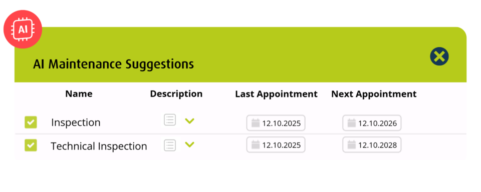 AI maintenance suggestions in the geoCapture portal