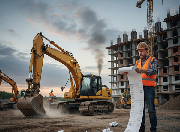 Man with a long paper list on a construction site