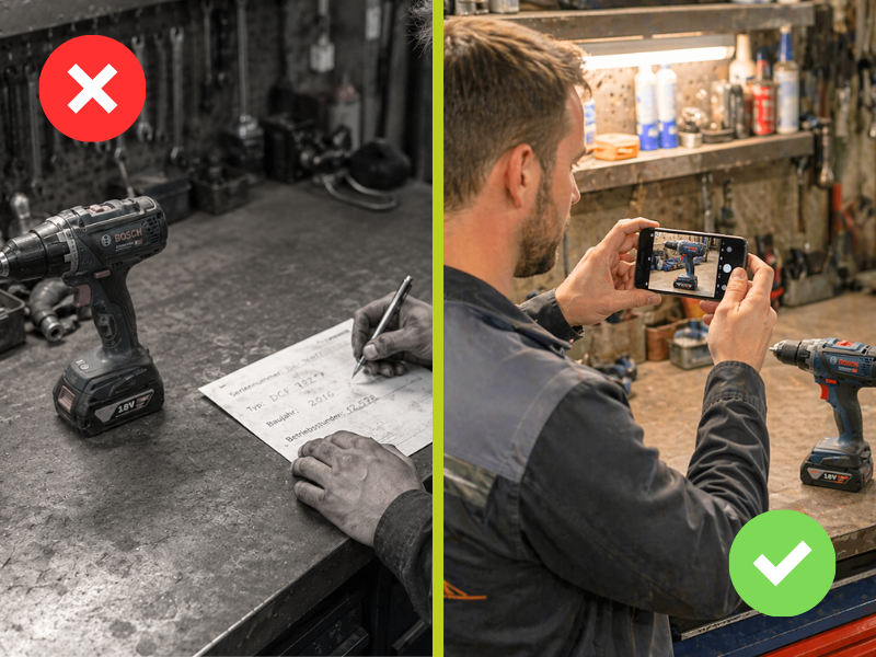 Before and after comparison with paper and with AI master data recording